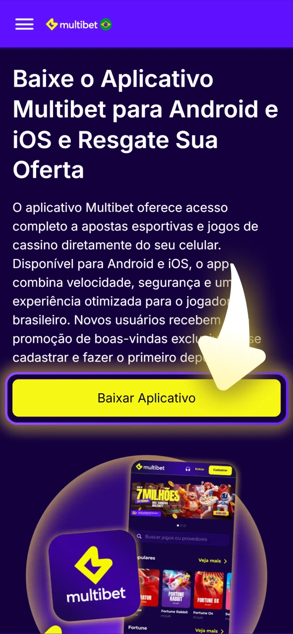 Clique no botão de download para iniciar a instalação do app Multibet.