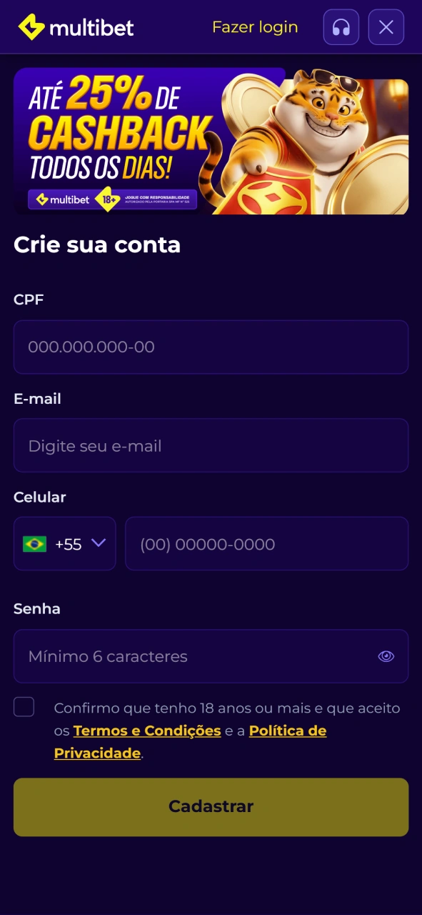 Veja como é simples o processo de registro através do aplicativo da Multibet.