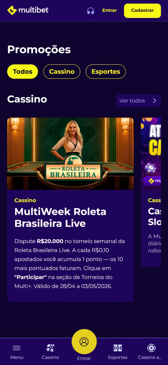 Descubra as promoções e ofertas especiais na versão mobile da Multibet.