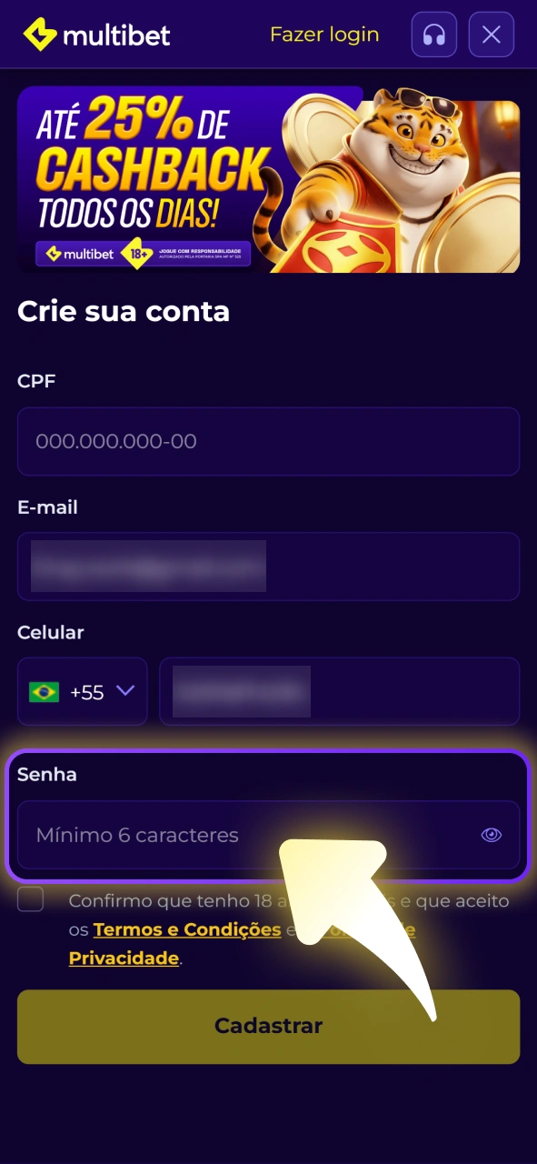 Crie uma senha segura para proteger sua conta na Multibet.