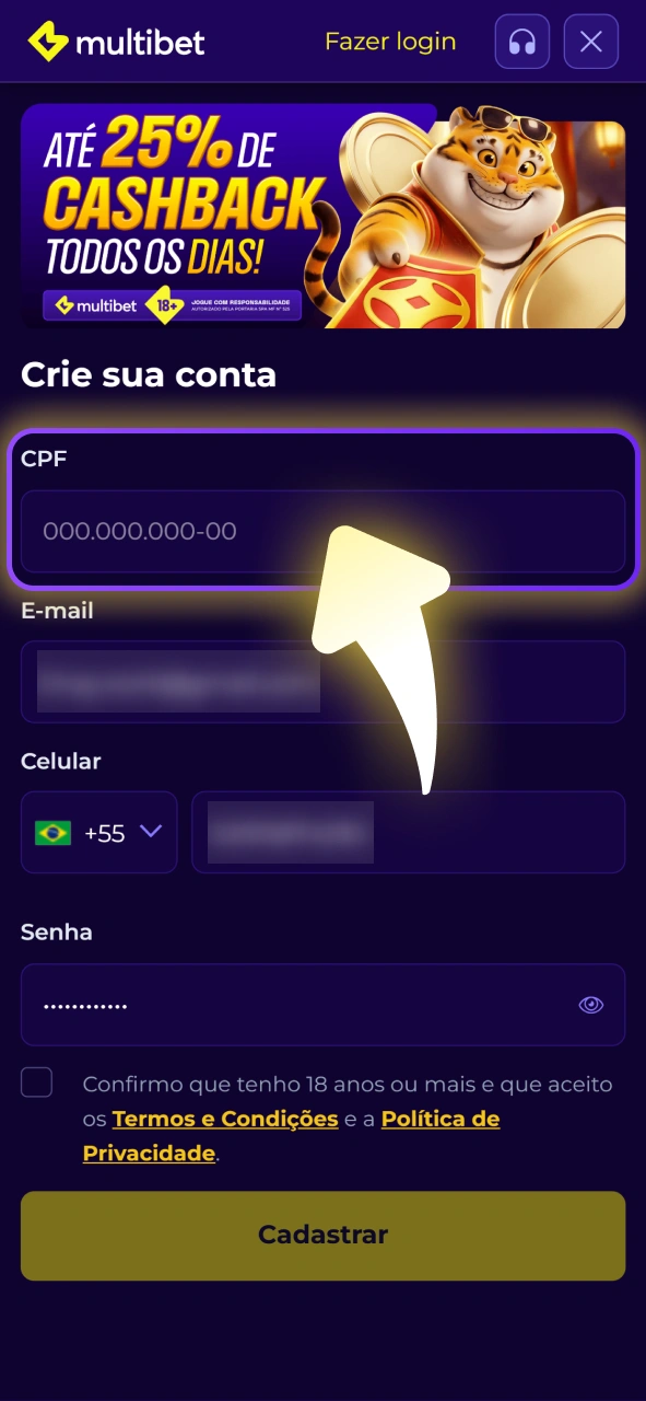 Insira seu endereço para completar o cadastro na Multibet.