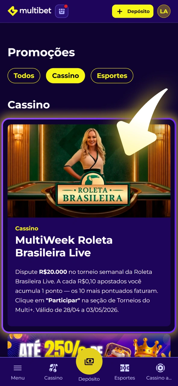 Resgate ofertas especiais na seção de cassino ao vivo da Multibet.