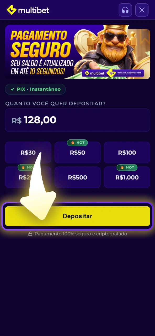 Adicione fundos à sua conta para apostar em eSports na Multibet.