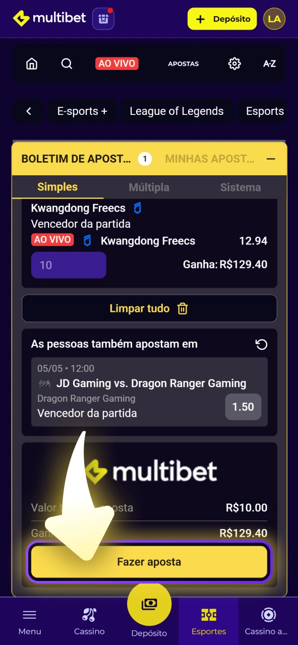 Selecione a partida ou torneio de eSports de sua preferência na Multibet.