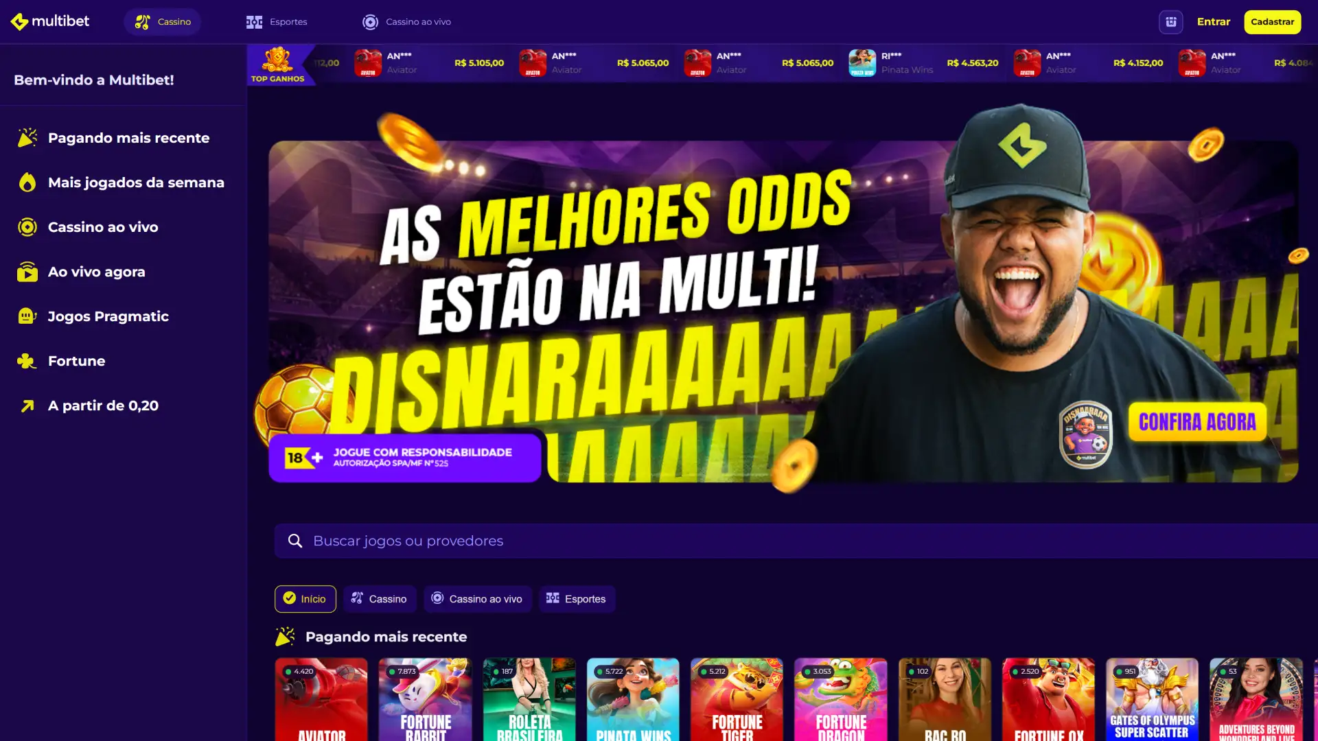 Visualize o design da página inicial da Multibet.