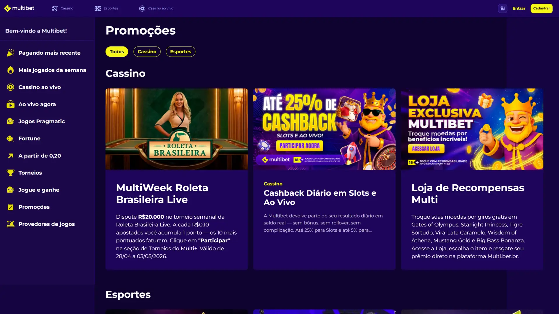 Descubra as promoções destacadas na página inicial da Multibet.