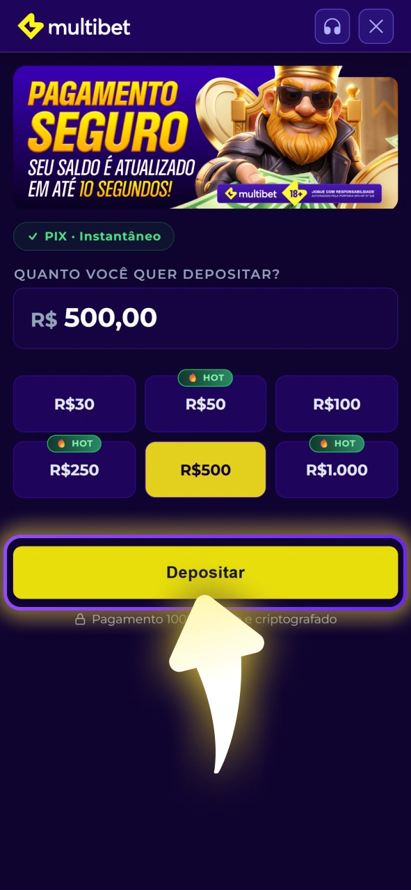 Conclua sua transação de depósito na Multibet com segurança.
