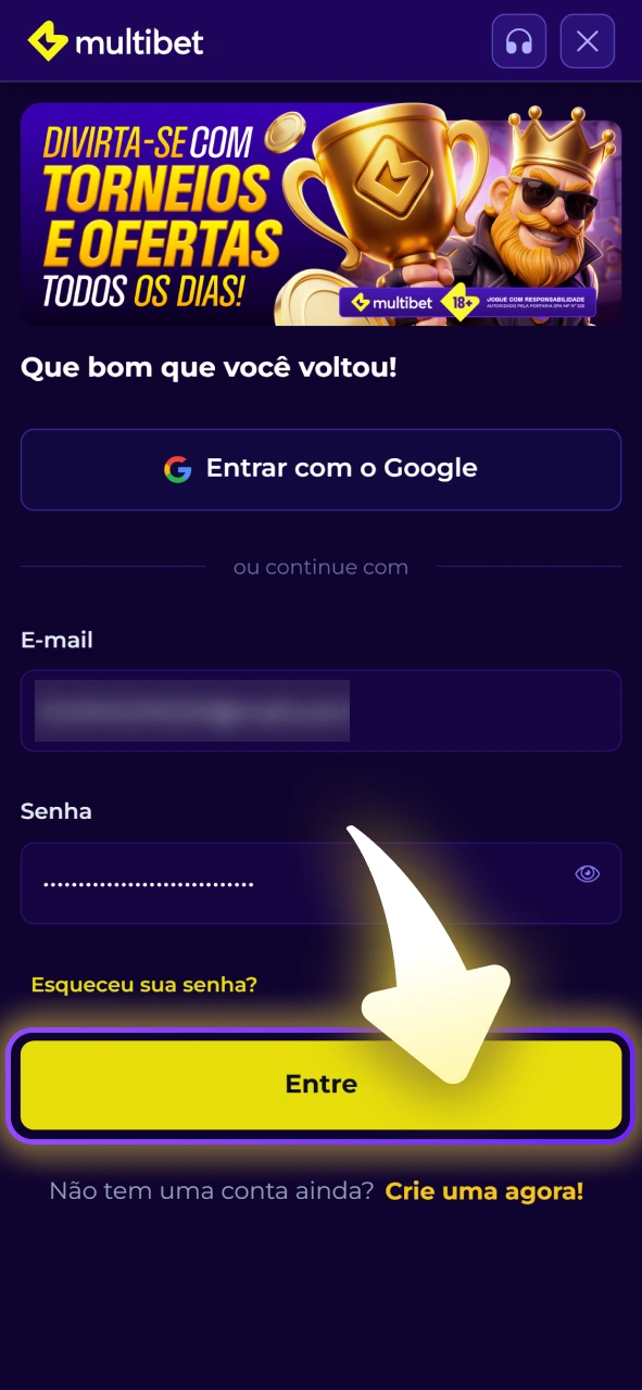 Faça login na sua área de pagamentos para sacar na Multibet.