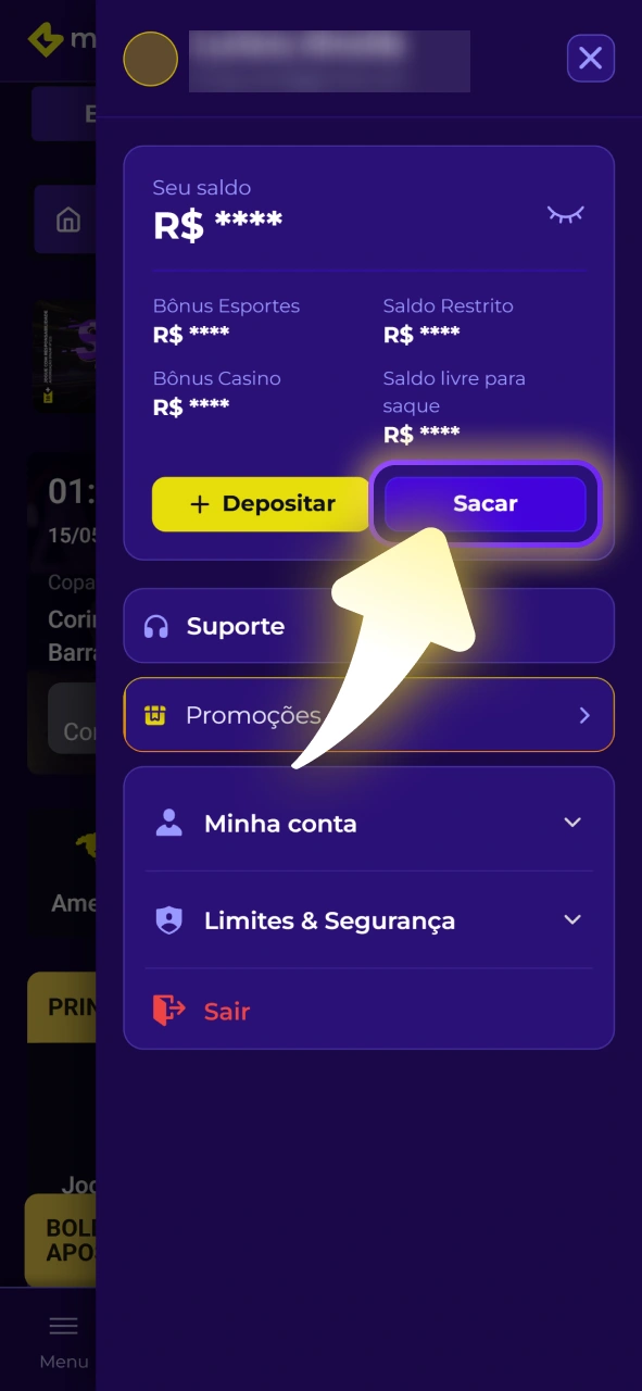Acesse a seção de saques na Multibet.
