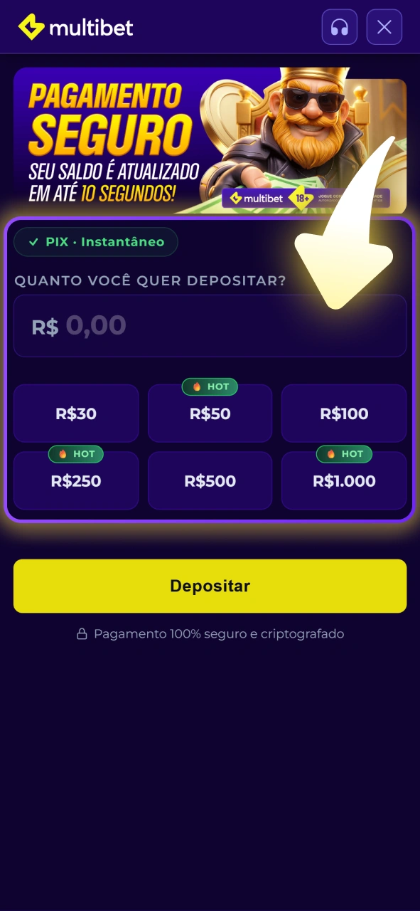 Faça seu depósito e garanta a promoção na Multibet.